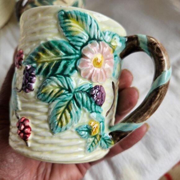 Vintage 80s Haldon Group Blackberry Basketweave Handpainted Pitcher Set - Picture 5 of 6